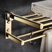 金色全活动浴EOT巾架铜家用免打孔折叠巾浴室卫生毛间毛巾杆架置