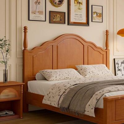 泓乐6794式实木床古头单买榻榻米软包床头软靠法中床架美式1风米8