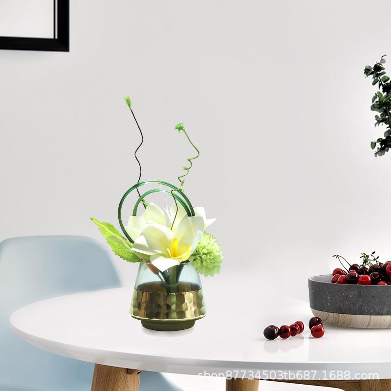 现代轻奢高档花瓶玻璃茶几客厅桌面插花餐桌鲜花摆件歺桌仿真花