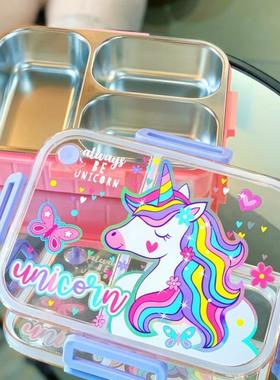 304不锈钢lunchbox小学生饭盒儿童分格便当盒卡通餐盒可爱