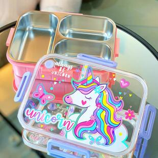 304不锈钢lunchbox小学生饭盒儿童分格便当盒卡通餐盒可爱