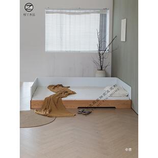 枝丫木品全实木蒙氏地台床橡木地板床单人床悬浮床架儿童男女孩床