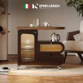 意式 可移动茶台带烧水壶小推车沙发边几岩板阳台客厅中古风茶桌