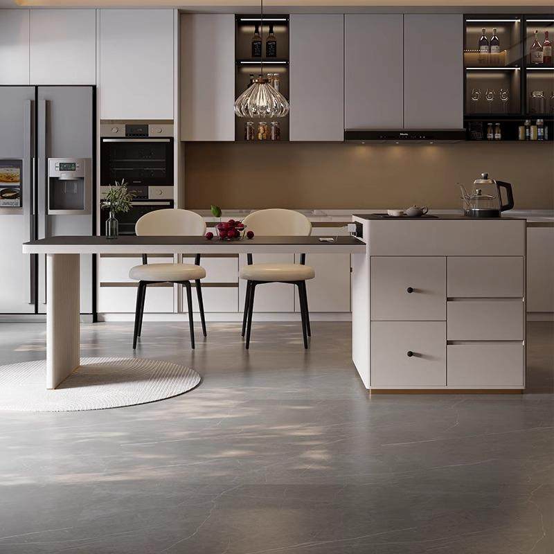 轻奢可伸缩岛台餐桌一体家用小户型开放式厨房餐厅吧台岩板中岛台