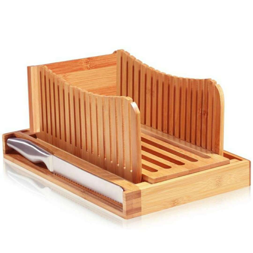 竹制面包切片板可折叠带刀套装烘培用品切片器切割架