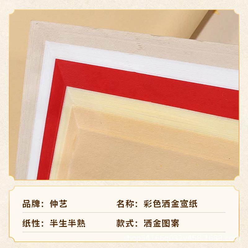 四尺洒金粉彩宣纸半生半熟撒金仿古彩色小楷书法纸六尺龙纹洒金宣