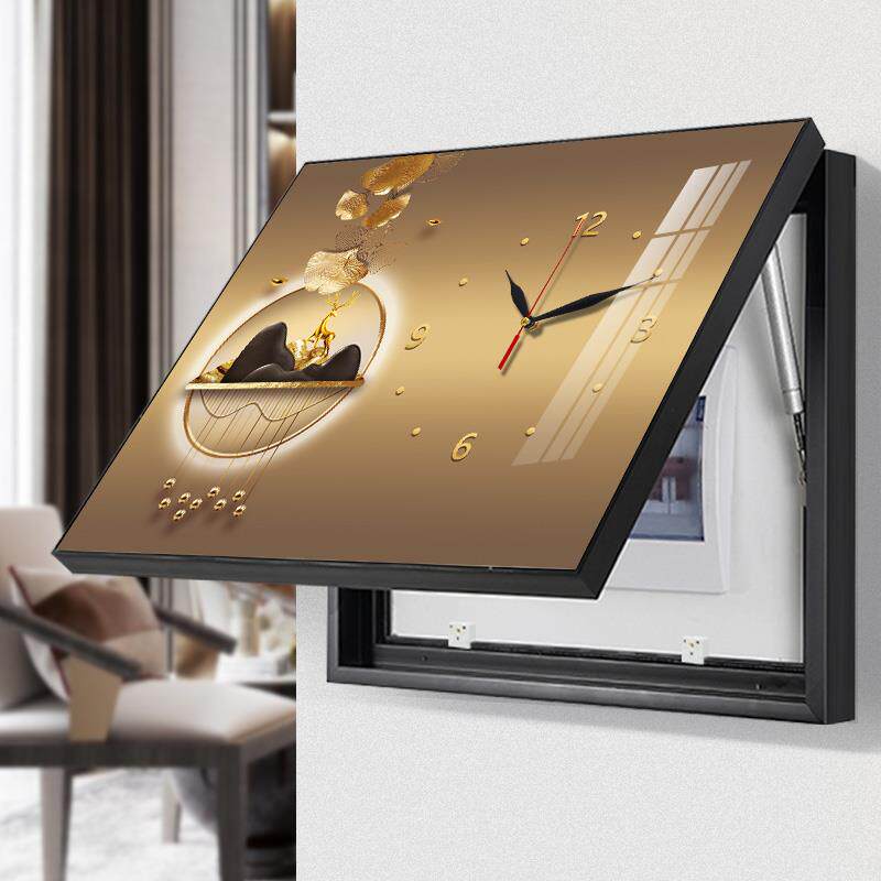 电表箱装饰画带钟表现代简约免打孔挂画遮挡配电箱电闸箱客厅壁画