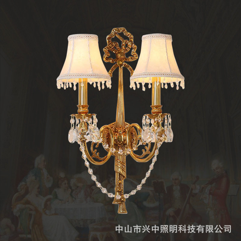 法式全铜复古客厅水晶壁灯餐厅卧室走廊玄关双头创意过道别墅墙灯