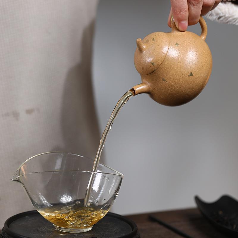 宜兴紫砂壶半手工茶壶原矿段泥内推球孔洒金茶具茄瓜壶180ml