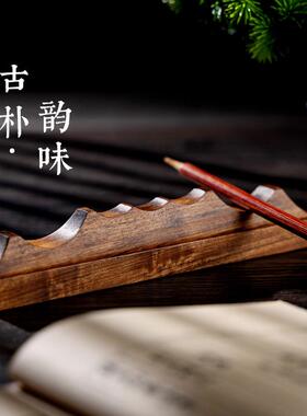 点实木笔搁毛笔托毛笔架复古风黑檀檀香木五指山毛笔搁笔架笔山文