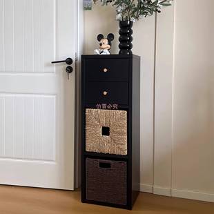 复古风黑色卡莱克格子柜收纳书柜一体靠墙置物架简约电视柜收纳柜