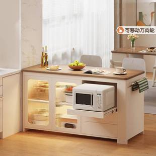 单独岛台柜实木中岛料理吧台厨房餐桌倒台储物柜可移动备餐台岛台