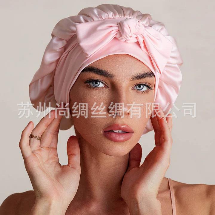 现货真丝睡帽弹力带干发帽舒适松紧长带爆款护发帽洗浴头巾