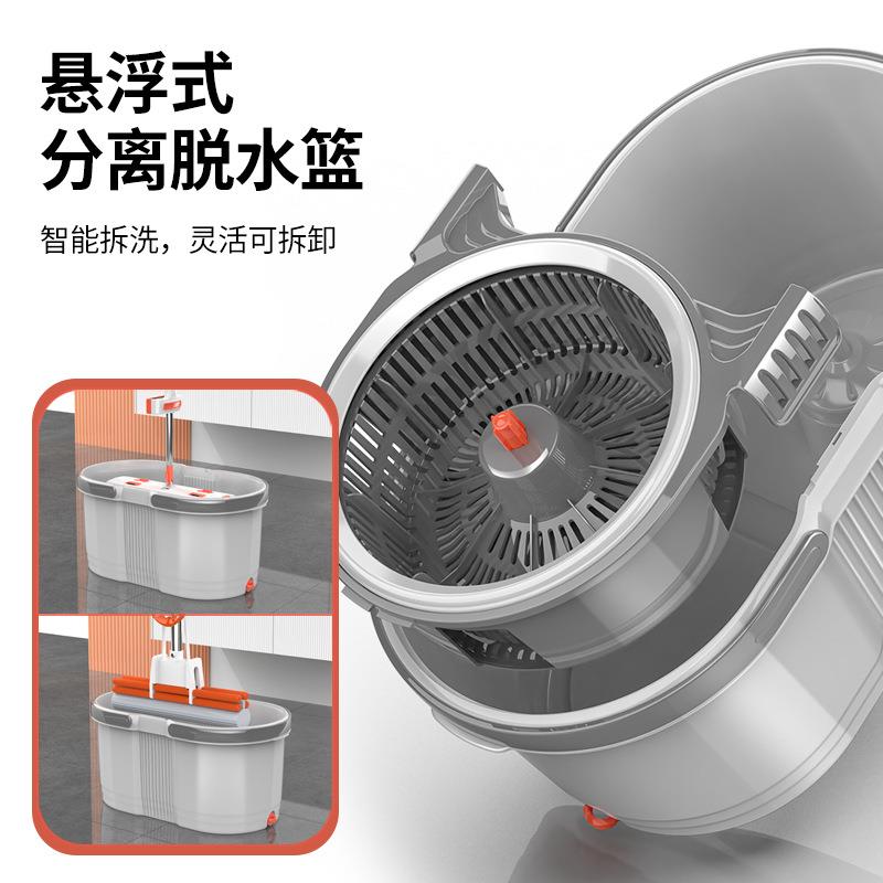 加厚带轮双驱动拖把桶旋转不锈钢甩干墩布家用拖布免手洗干湿两用