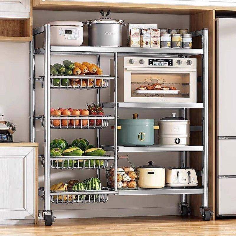 不锈钢推车置物架落地多层微波炉架水果筐蔬菜多功能厨房收纳架子,厨房/烹饪用具,抹布架/厨房清洁收纳架,淘宝优惠券,粉丝福利购,淘宝优惠卷