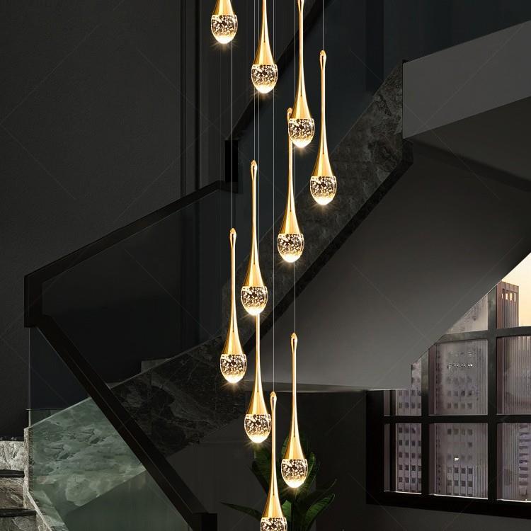 楼梯吊灯别墅led楼梯间中空旋转水晶灯现代简约创意复式楼长吊灯