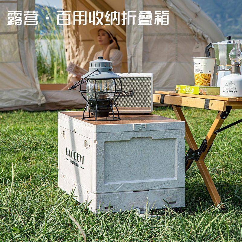 户外露营收纳箱野餐折叠桌野营整理箱车载后备箱便携食物储物箱
