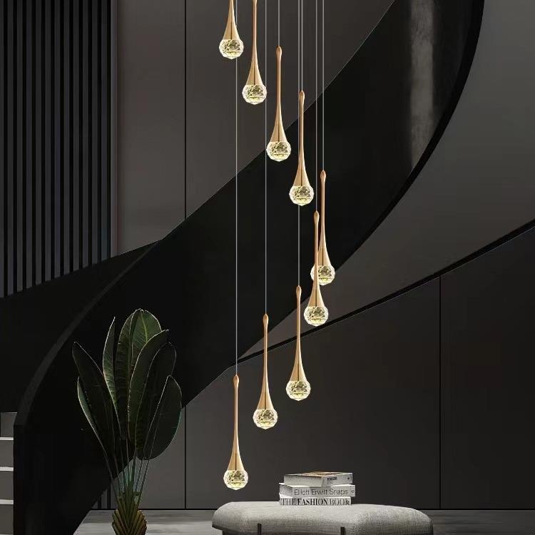 轻奢水晶复式楼吊灯卖场商店酒店售楼部大堂设计师艺术别墅楼梯灯