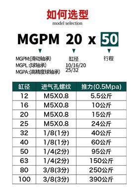 星辰气动三轴三杆带导杆气缸TCM12/MGPM16/20/25/32-10-20-50-75Z