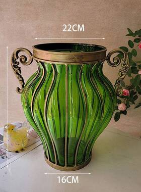 玻璃花瓶摆件客厅大号插花欧式复古绿色水培鲜花玄关边几美式轻D&