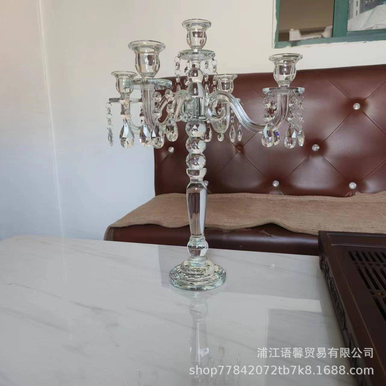 厂价直销水晶烛台欧式婚礼五头水晶花架创意婚庆道具餐桌水晶摆件