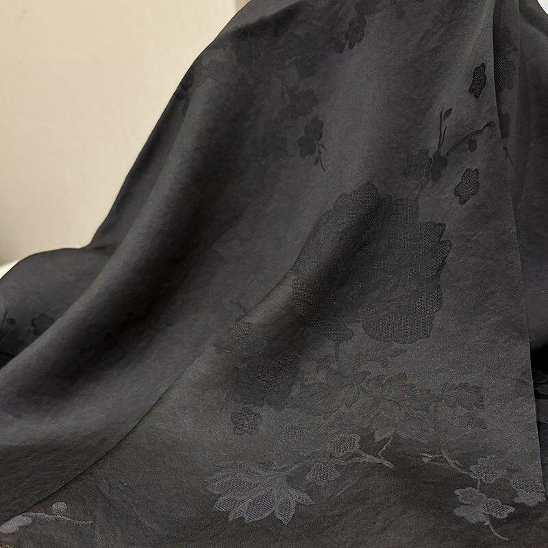 交织花萝香云纱面料过薯莨新中式国风服装布料黑色缎面提花布春夏