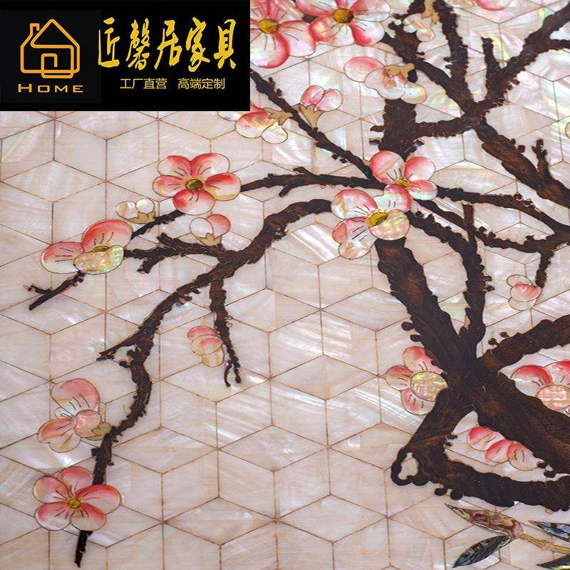 法式宫廷电视柜桃花心木木皮贝壳拼花客厅落地柜家具