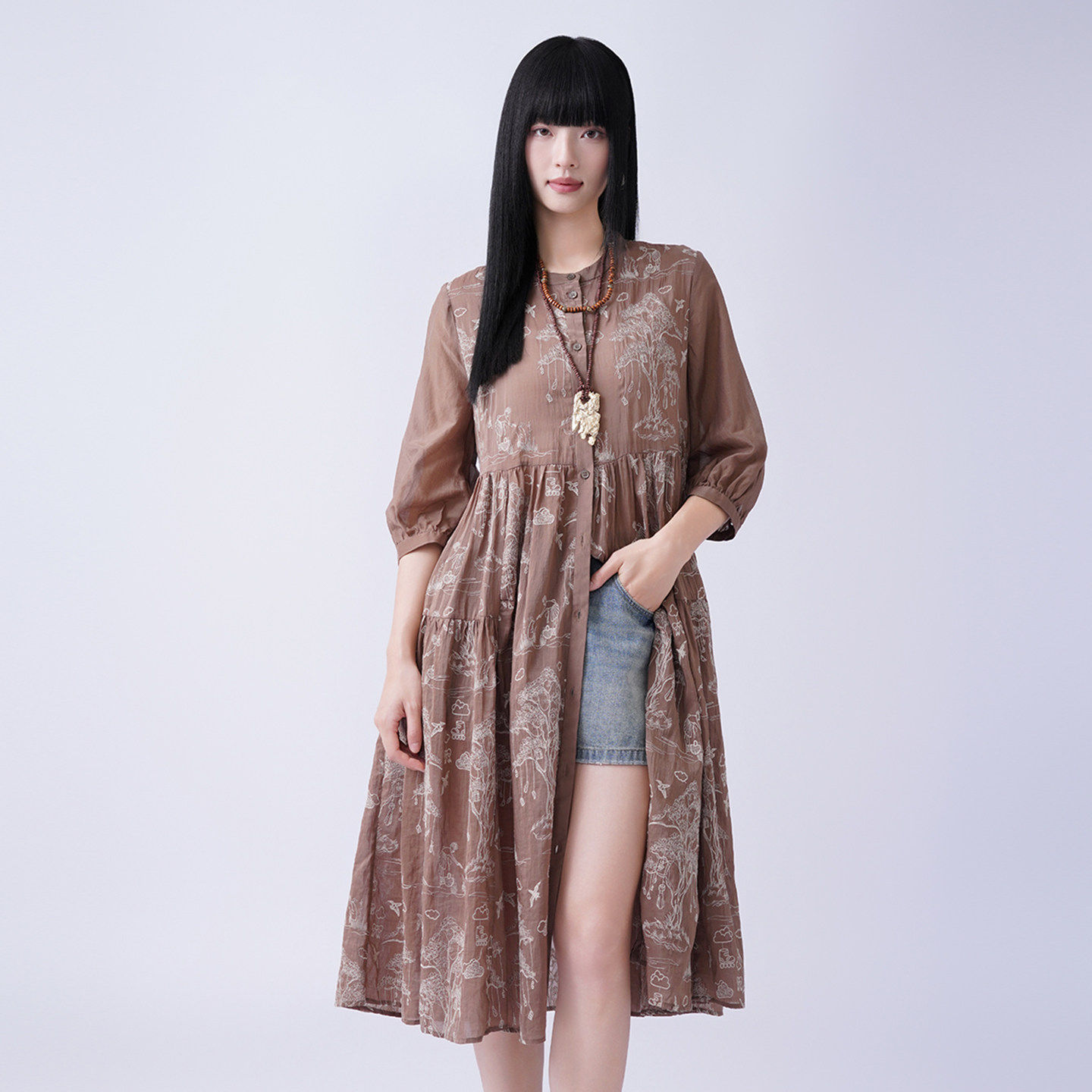 法柚2026夏季款复古绣花宽松休闲设计感开衫外套连衣裙