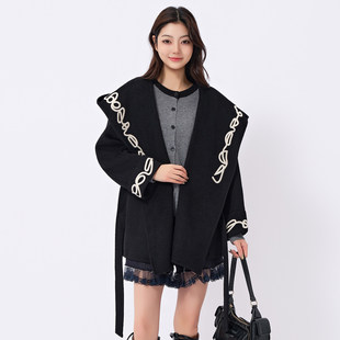 法柚黑色漂亮的毛呢外套2025年新款今年流行爆款双面呢羊毛大衣女