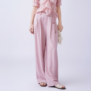 新款 通勤长裤 休闲裤 百搭宽松显瘦粉色阔腿裤 女时尚 法柚2026夏季