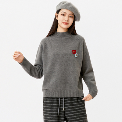 法柚毛衣针织衫2025冬季新款女小个子圆领休闲打底衫百搭毛衣女