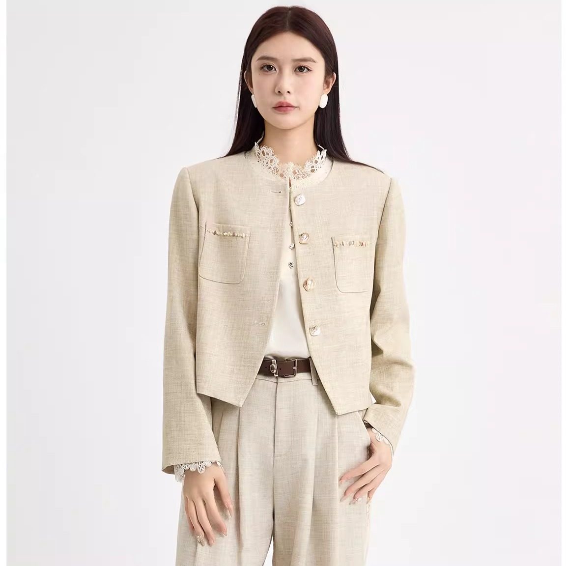 法柚2026春新款单排扣开衫外套长款通勤休闲小香风短外套女装,女装/女士精品,短外套,淘宝优惠券,粉丝福利购,淘宝优惠卷