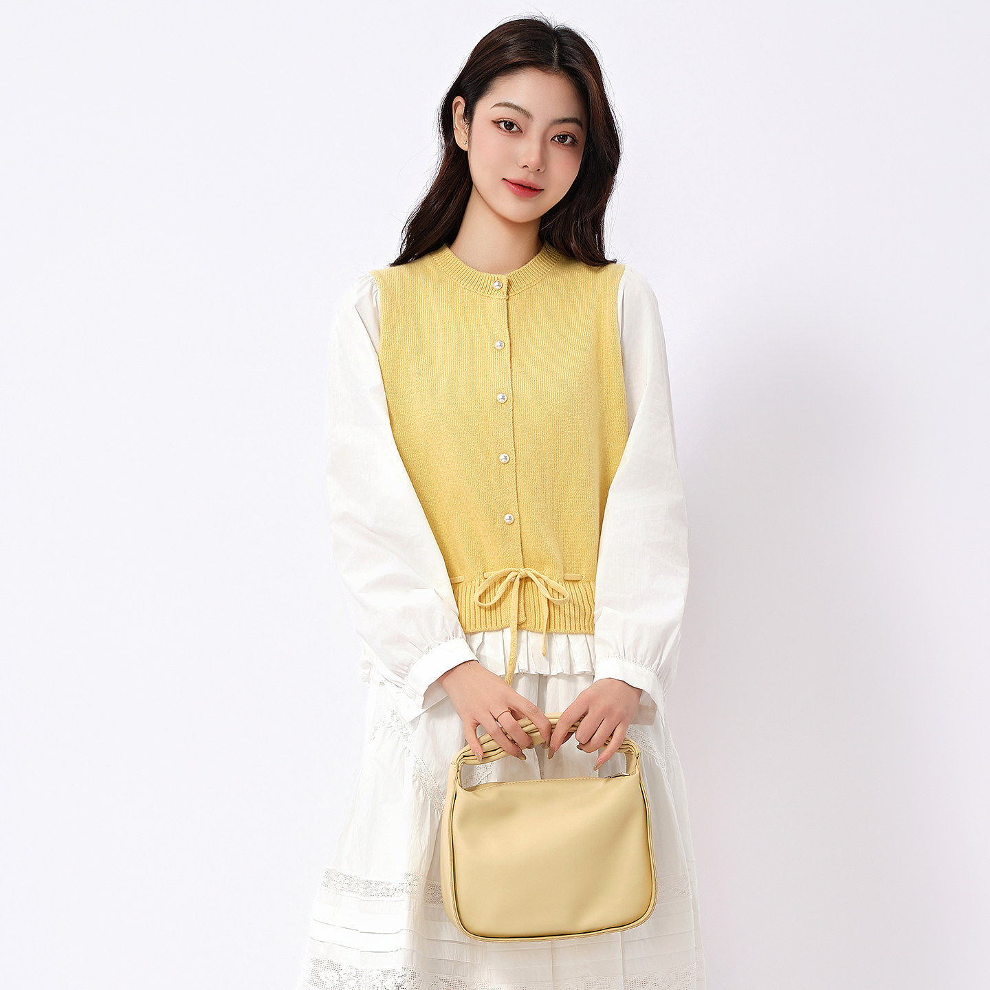 法柚毛衣2026春装新款假两件衬衫毛衣背心马甲二件套简约休闲女