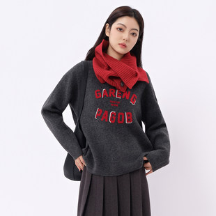 法柚毛衣2025秋冬新款 针织线衣围脖两件套女潮 宽松百搭字母长袖