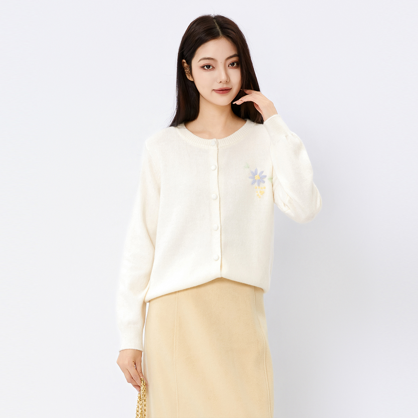 法柚长袖毛衣2025冬季新款韩版百搭花朵刺绣针织衫休闲针织开衫