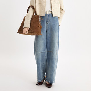 法柚美式弯刀牛仔裤女2026春装新款高腰宽松复古阔腿香蕉裤