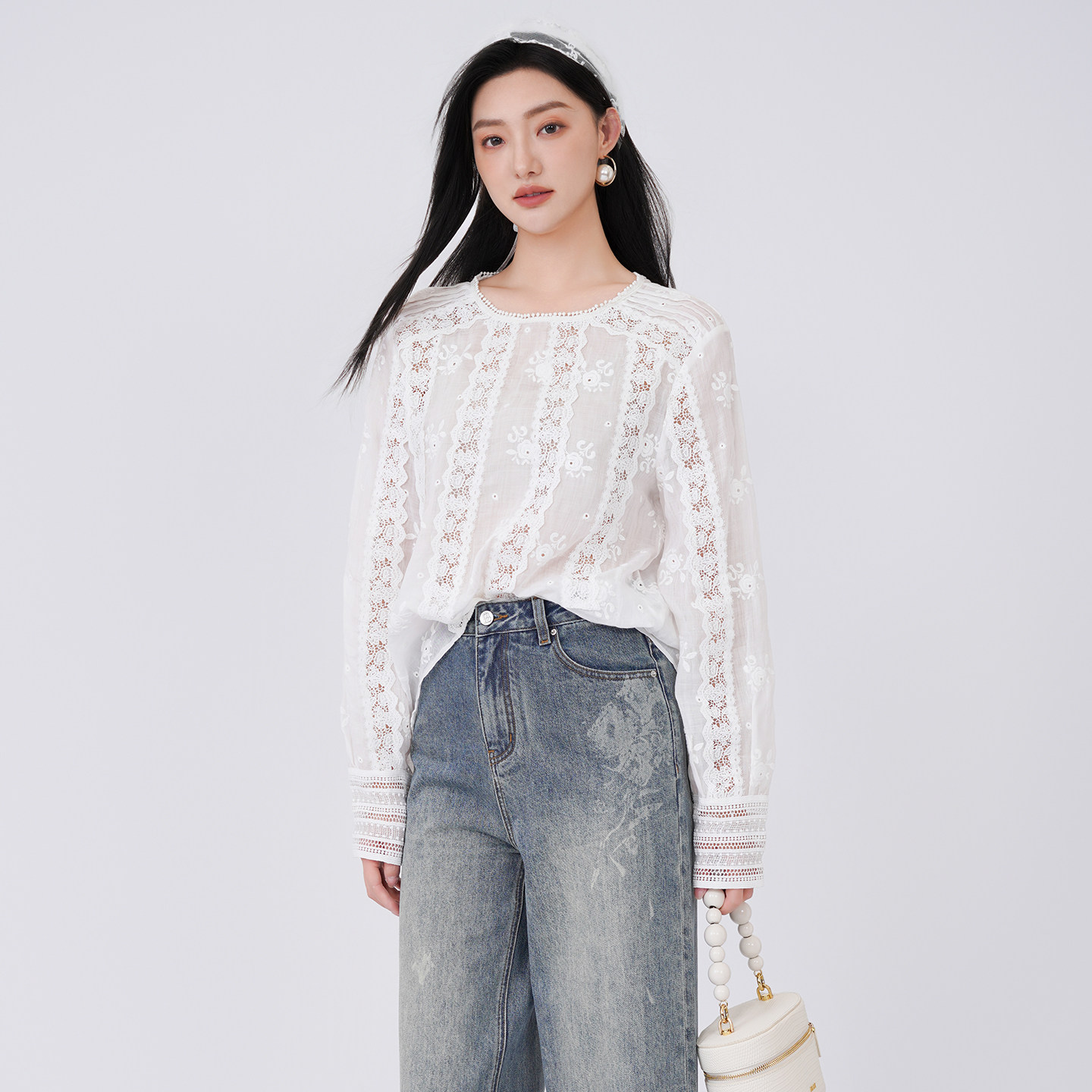 法柚衬衫长袖2026春季新款蕾丝水溶花高级感法式洋气时尚上衣女