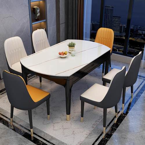 合岩板餐桌椅组橡可胶折叠伸缩小户型家用六人木饭Y730#桌子餐桌