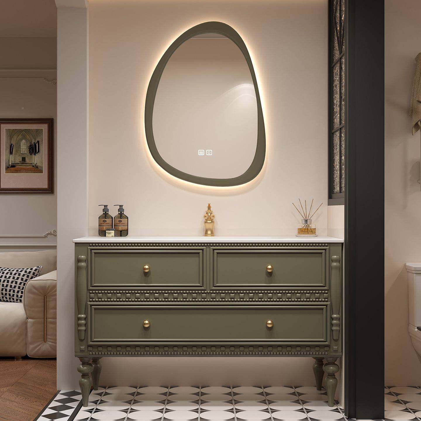 式复古组559橡木浴室柜合落地卫法生间岩板热弯一体手盆洗漱台洗