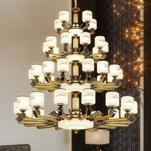 式楼大吊古灯新中式别墅42122客中厅楼中楼空五层楼梯复中国风复