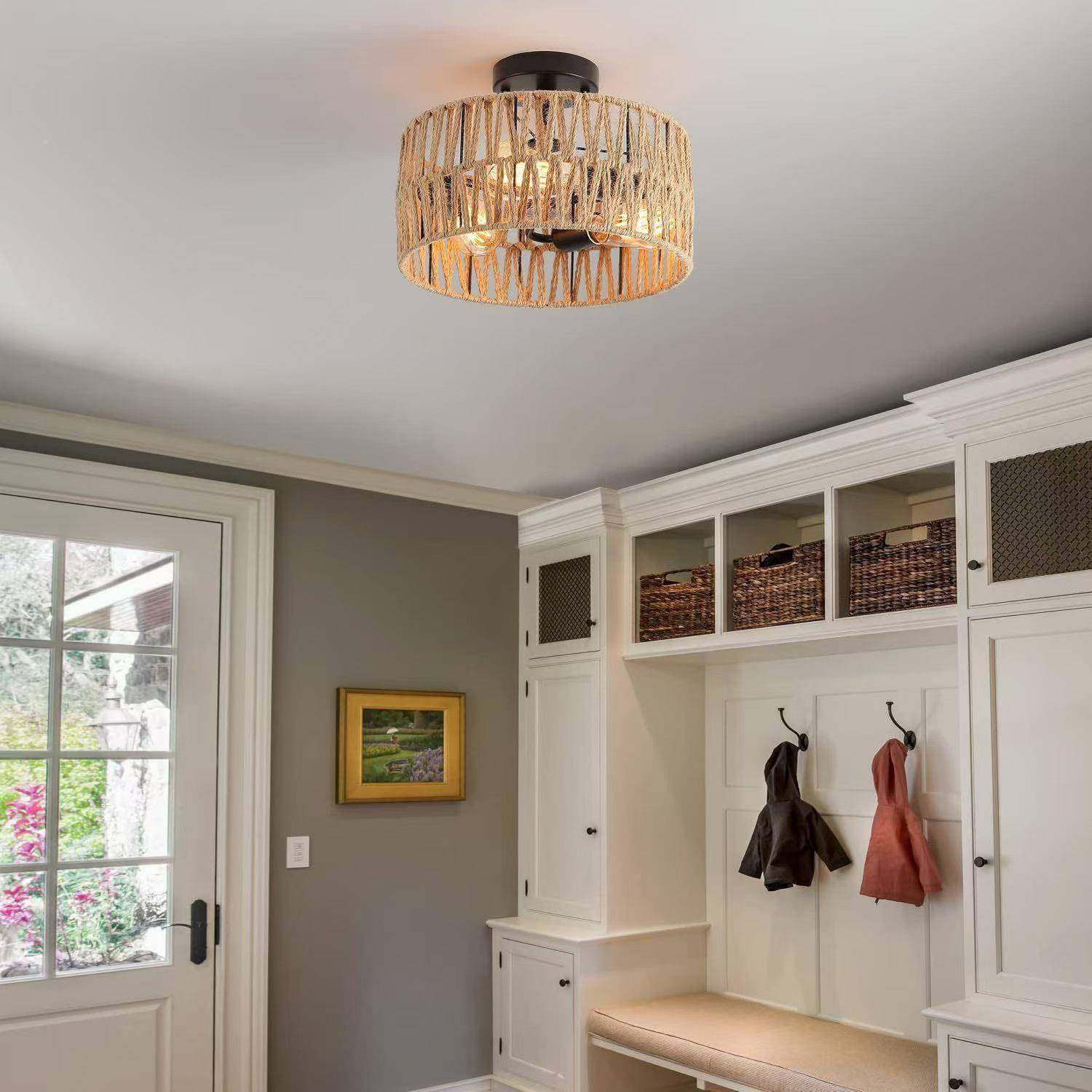 手工麻绳编织藤艺复古美式圆形三厅头灯民吸宿975顶客现货,家装灯饰光源,客厅吸顶灯,淘宝优惠券,粉丝福利购,淘宝优惠卷