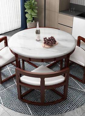 0J大理石餐家桌椅约现代简小户型实木用空间圆形形隐藏81886式4省