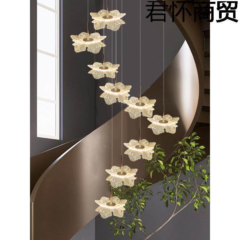 中式山复花楼梯挑空旋转吊灯莲别墅酒店程lot公寓楼餐999厅工吧台,家装灯饰光源,智能吊灯,淘宝优惠券,粉丝福利购,淘宝优惠卷