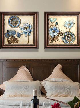 式客美厅二联装饰画餐厅卉挂画复古仿油画欧XOP式壁花室画卧床头