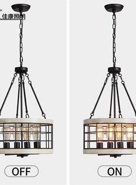 美供货14308圆环性艺个木纹色铁吊灯式餐厅阁楼复古乡村风灯