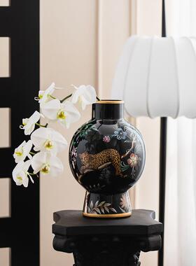 感黑色陶瓷花瓶古件客厅茶几桌面插摆鲜花装饰玄关设摆F789J76M中
