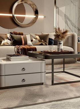 岩石板茶几家用客简约现款厅代小户TFJ型轻奢大理方形新网红玻璃