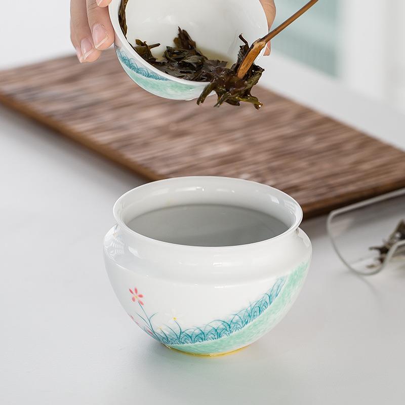 手水绘缸小花草建水陶瓷茶洗水茶渣缸茶道配件盂JS--001水泡茶废