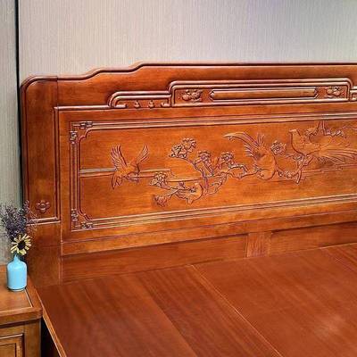 实床木床全实木加厚加卯粗古典花明清仿古中式床卧梨BIS室全榫双