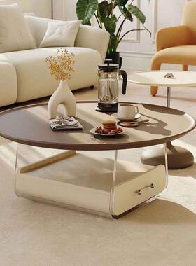 奶油复古双层茶几小组家用法式简约客厅现亚克力圆UAH形户型合网